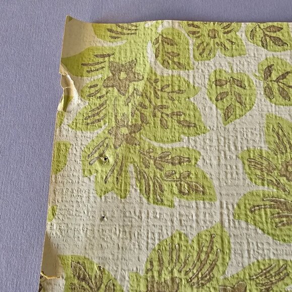 Vintage Wallpaper Sample Sheet 70s Avocado Green Floral Crafting Ephemera Paper - Picture 5 of 9